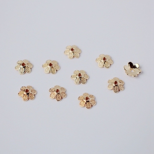 14K包金镀金保色花托珠托diy手工饰品串珠手链耳饰配件百搭材料