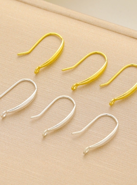 S925银耳钩宽版带钢印保色纯银镀真金diy饰品配件自制耳环防过敏