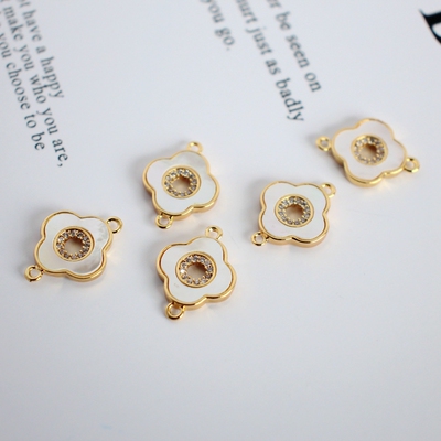 diy镀金法式锆石双环吊饰四叶草