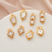 古法包金镀金哑光保色镂空锆石贝壳扣子diy珍珠手链项链链接扣头