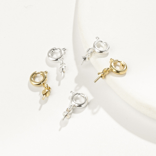 14k包金镀金保色万能圆扣挂半孔羊眼针diy粘半孔珍珠自制小提溜