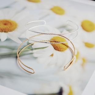 新款精致14K包金包银保色螺纹批花铜线diy双股绕线串珠打底手镯圈