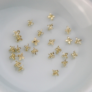 国产14K 包金配件桂花小针托针帽粘半孔吊珠珍珠蜜蜡饰品材料4mm