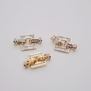 14K包金镀金保色正方形大锆石卡扣diy手工饰品配件大珠子项链扣子