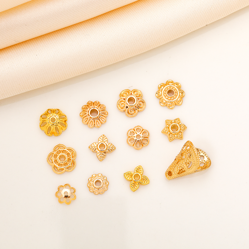 14K包金保色镂空花托花帽珠托