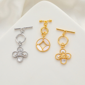 14K包金镀白金保色铜镶贝壳吊坠OT扣diy手工串珠手链项链链接扣子