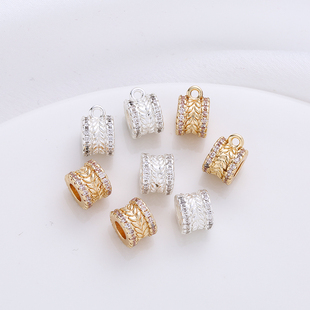 14K包金镀银保色镶锆石桶珠路路通8 7mm手工串珠手链项链隔珠配饰