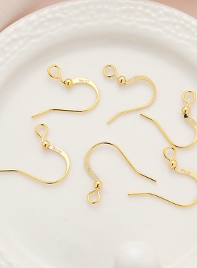 14K包金镀真金保色14KGF刻字耳钩压扁珠耳钩diy饰品配件手工耳环