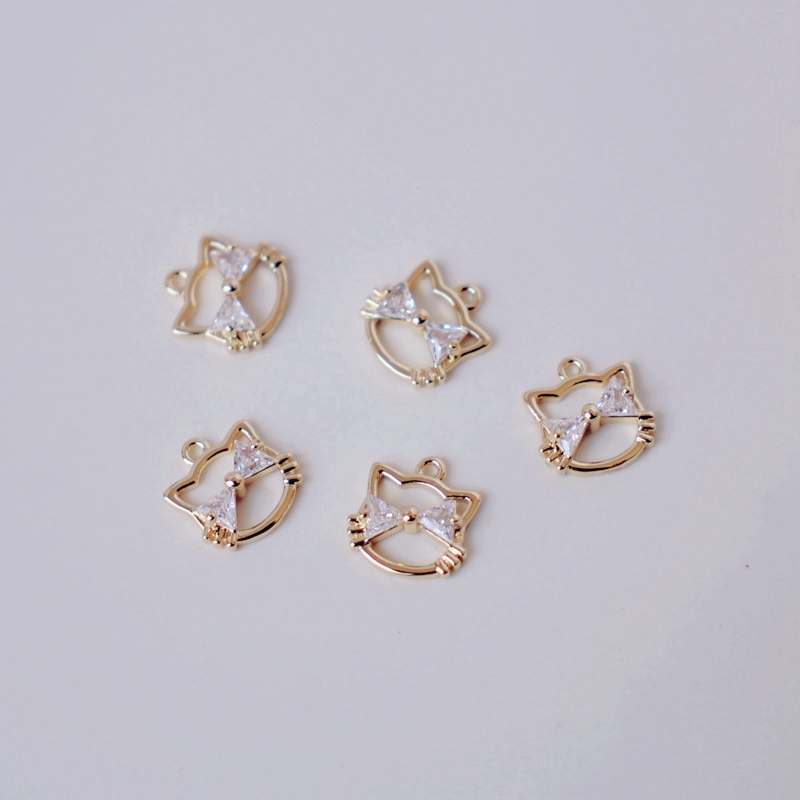 14K包金镀金保色哈喽kitty猫小锆石挂饰挂件diy手工饰品吊坠材料