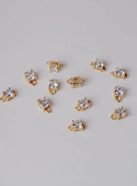 14K包金镀金保色双环小锆石4mm水晶锆石diy手工耳环手链链接材料