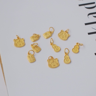 S925银镀真金保色迷你小挂饰福字吉葫芦虎头吊牌diy配件串珠吊坠
