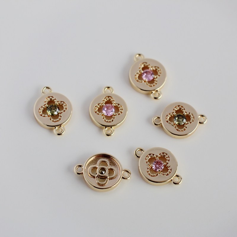 14K包金镀金保色彩色锆石镂空四叶草双环链接配件diy手串手链配饰,饰品/流行首饰/时尚饰品新,其他DIY饰品配件,淘宝优惠券,粉丝福利购,淘宝优惠卷