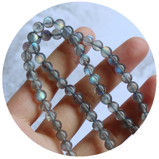 天然水晶闪光拉长石圆珠散珠彩光月光石diy手工串珠饰品配件材料