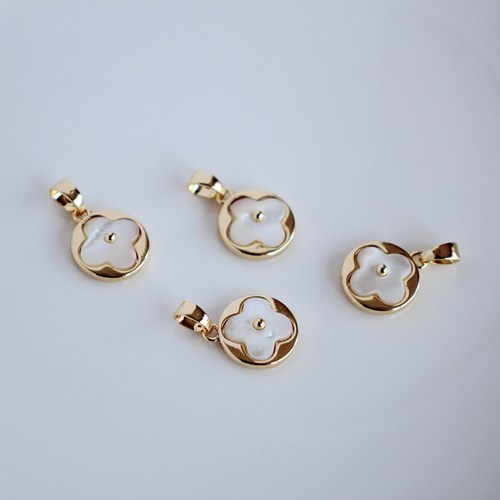 14K包金镀金保色圆形贝壳吊坠挂坠11mm自制diy饰品项链吊饰配件