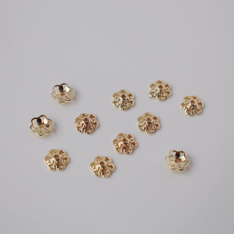14K包金铜镀金保色镂空复古花托花帽珠托6mm diy手工串珠配饰材料