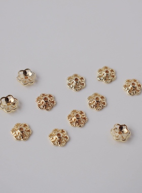 14K包金铜镀金保色镂空复古花托花帽珠托6mm diy手工串珠配饰材料