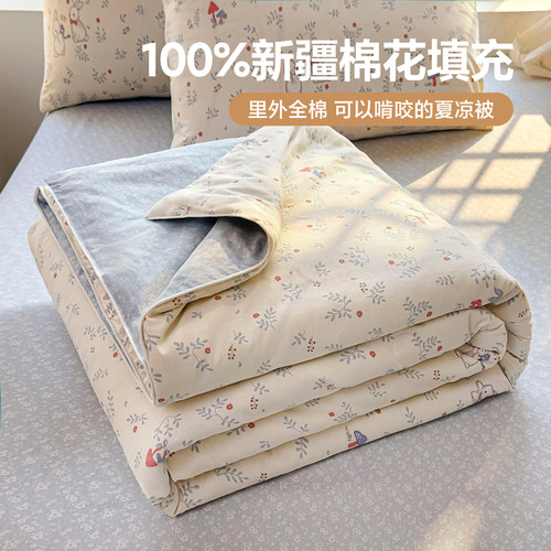 2026春夏新款100%里外全棉纯棉印花新疆棉夏被夏被四件套夏凉被