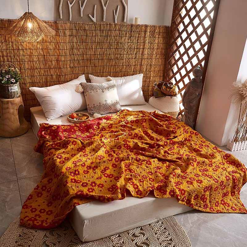 유럽과 미국의 싱글 빈티지 순수 코튼 거즈 타올 퀼트 고온 세척 코튼 자카드 던지기 담요 여름 시원한 퀼트