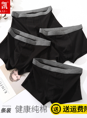 男士黑色内裤男纯棉平角裤透气全棉四角底裤潮流个性青年短裤头