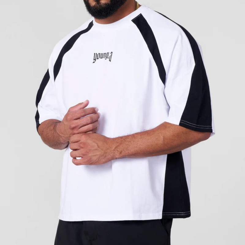 YoungLa夏季运动T恤男慢跑训练健身服黑白拼接速干透气休闲短袖衫