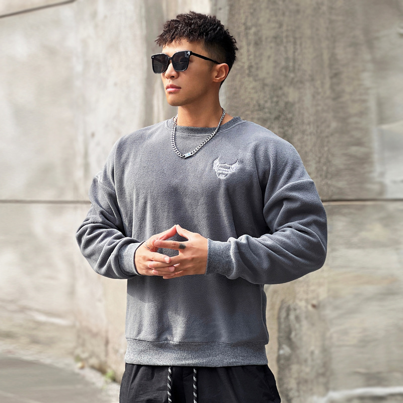 加绒运动卫衣男健身训练套头上衣