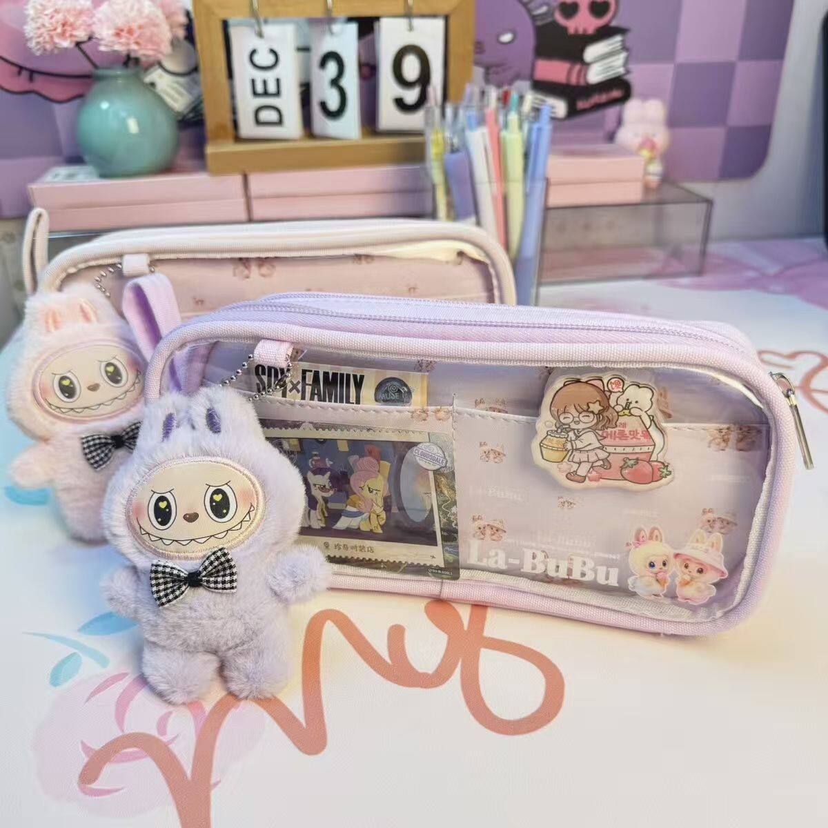 可爱卡通透明PVC笔袋学生收纳包防水拉链文具盒