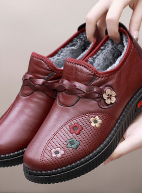 冬季老北京布鞋女棉鞋加绒保暖平底妈妈老年防滑老人奶奶鞋大码34