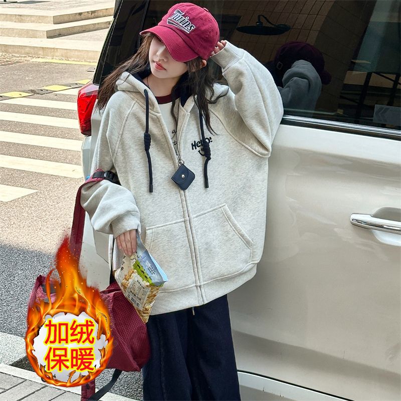 女童外套加绒加厚连帽卫衣棒球服