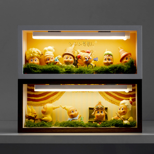 泡泡玛特123星星人盲盒收纳盒展示架手办装裱柜造景灯光摆件礼物