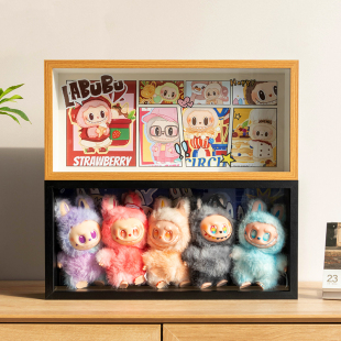 拉布布labubu收纳展示盒立体相框泡泡玛特毛绒玩具diy带灯摆件