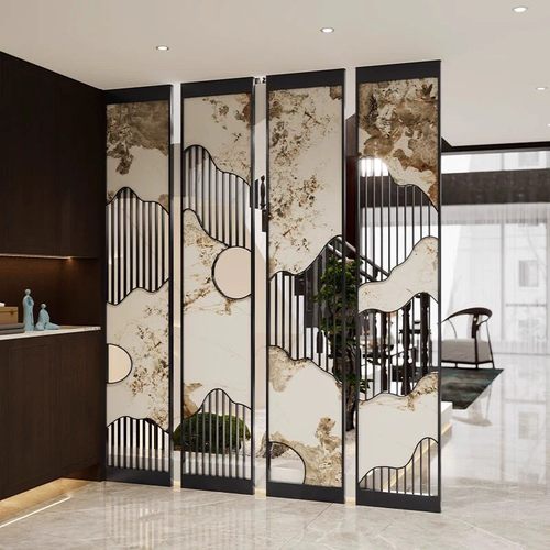 新中式水墨山水玻璃屏风隔断