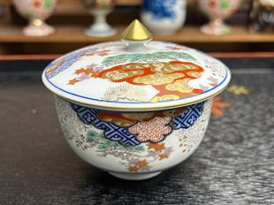 日瓷名家其泉金绘什锦春秋纹内外满绘手绘盖杯。