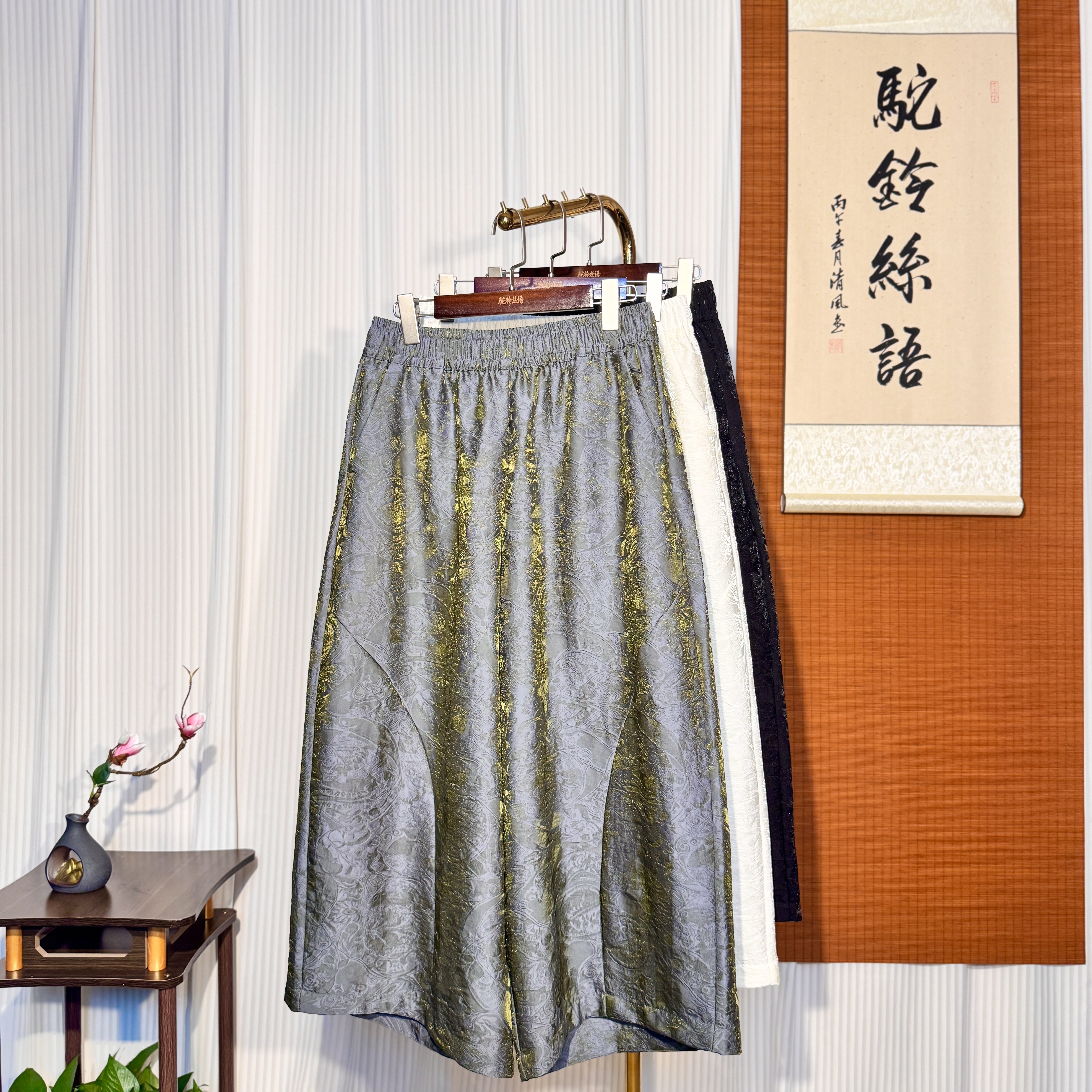 【松兰-阔腿裙裤】新中式国风 浮光锦 40姆米 阔腿八分裙裤