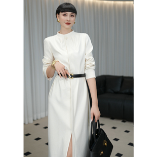 2025春简约高级感可机洗超细羊毛时尚气质显瘦中长款JIADA连衣裙
