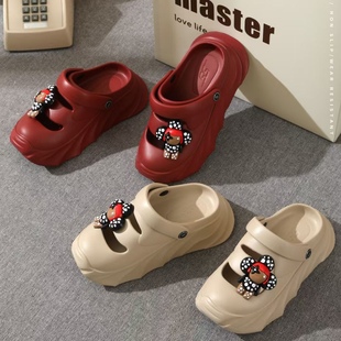 林润55洞洞鞋女款2025新款可爱雪莉玫外穿防滑厚底户外沙滩凉拖鞋