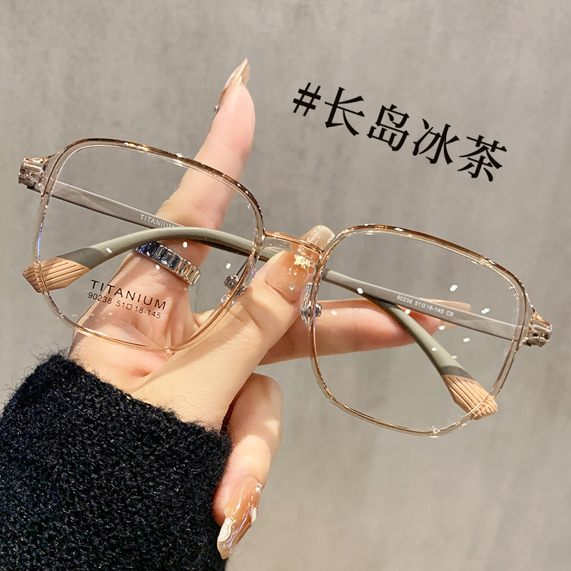 复古超轻茶色大框显瘦眼镜钛架女近视可配度数素颜多边形眼睛镜架