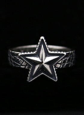 牌克罗实心潮流cody925纯银轻奢复古五角星情侣男女戒指尾戒指环