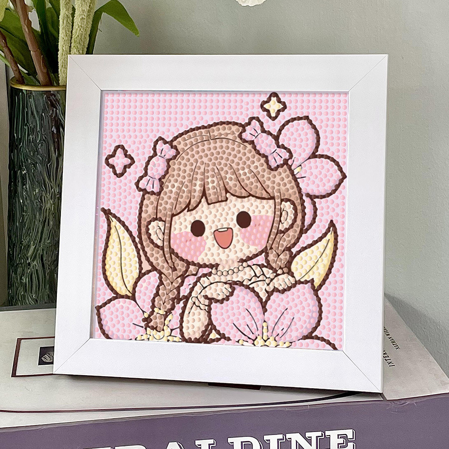 新款小麻薯钻石画带框可爱卡通儿童学生 diy礼物制作材料包粘贴画