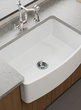 24英寸Fireclay现代农舍厨房陶瓷水槽白色前置半嵌入式洗菜盆直边