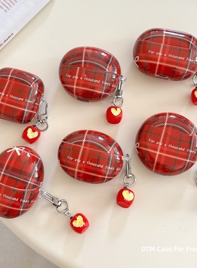 适用华为freebuds5i保护套4e红色6i格纹freeclip简约se2至臻版freebudspro3无线蓝牙耳机壳pro4防摔硬壳