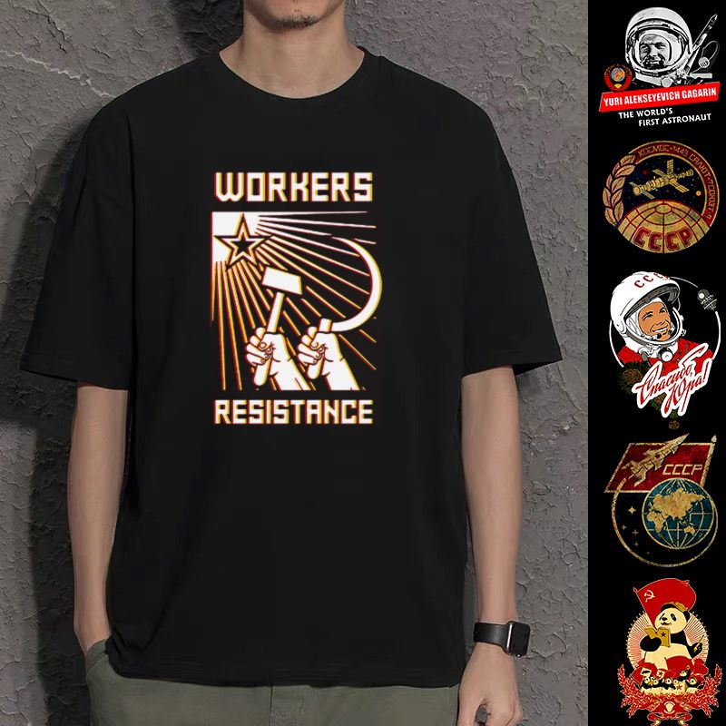 祺苏联CCCP工人阶级苏维埃短袖T恤男女镰刀锤子版画简约体恤