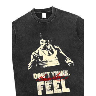 花可美新品截拳道棉BruceLee李小龙t恤男女复古印花休闲短袖圆领