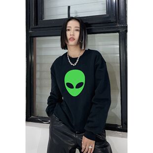 周雨彤明星同款外星人圆领连帽卫衣秋长袖女ins潮流小众设计感潮