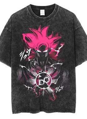 七龙珠悟空GOKU水洗做旧短袖纯棉T恤Dragon Ball嘻哈复古男上衣潮