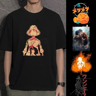 跨境ONEPIECE海贼王周边短袖T恤纯棉路飞索隆卡通日漫夏百搭上衣