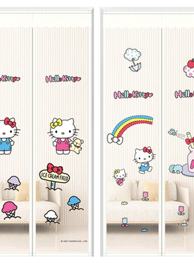 hellokitty魔术贴防蚊门帘磁性