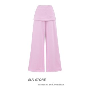 粉色长裤 重磅宽松舒适低腰休闲裤 可翻腰束脚阔腿裙裤 街头袋鼠卫裤