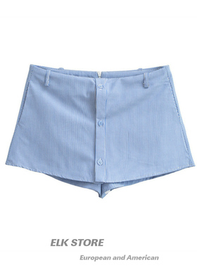 学院风下摆防走光衬衫半身裙裤女夏百搭条纹a字短裙蓝色运动裙子