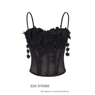 堆叠美背显瘦胸衣 纯欲白色立体花朵鱼骨吊带背心女夏季 自留款 推荐