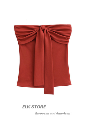 蝴蝶结系带抹胸背心女纯欲风夏季辣妹性感裹胸内搭红色短款上衣